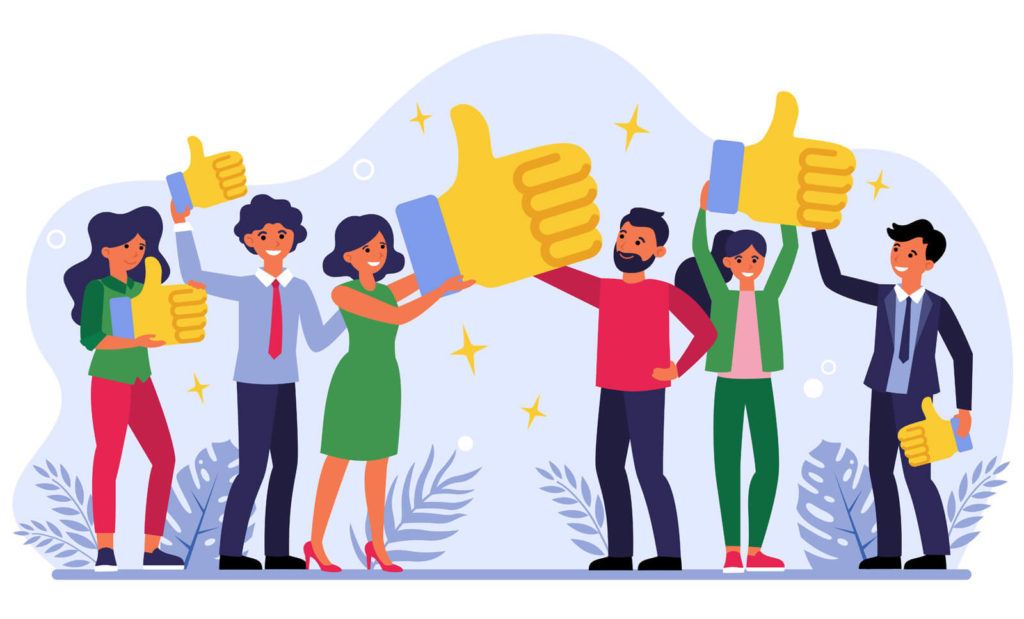 Cartoon of Facebook thumbs up from great customer experience