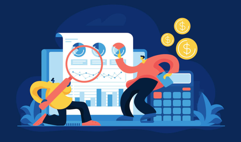 Cartoon of analytics from personalized digital marketing and ROI