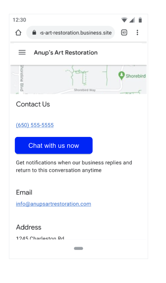 google business messages owned entry point url