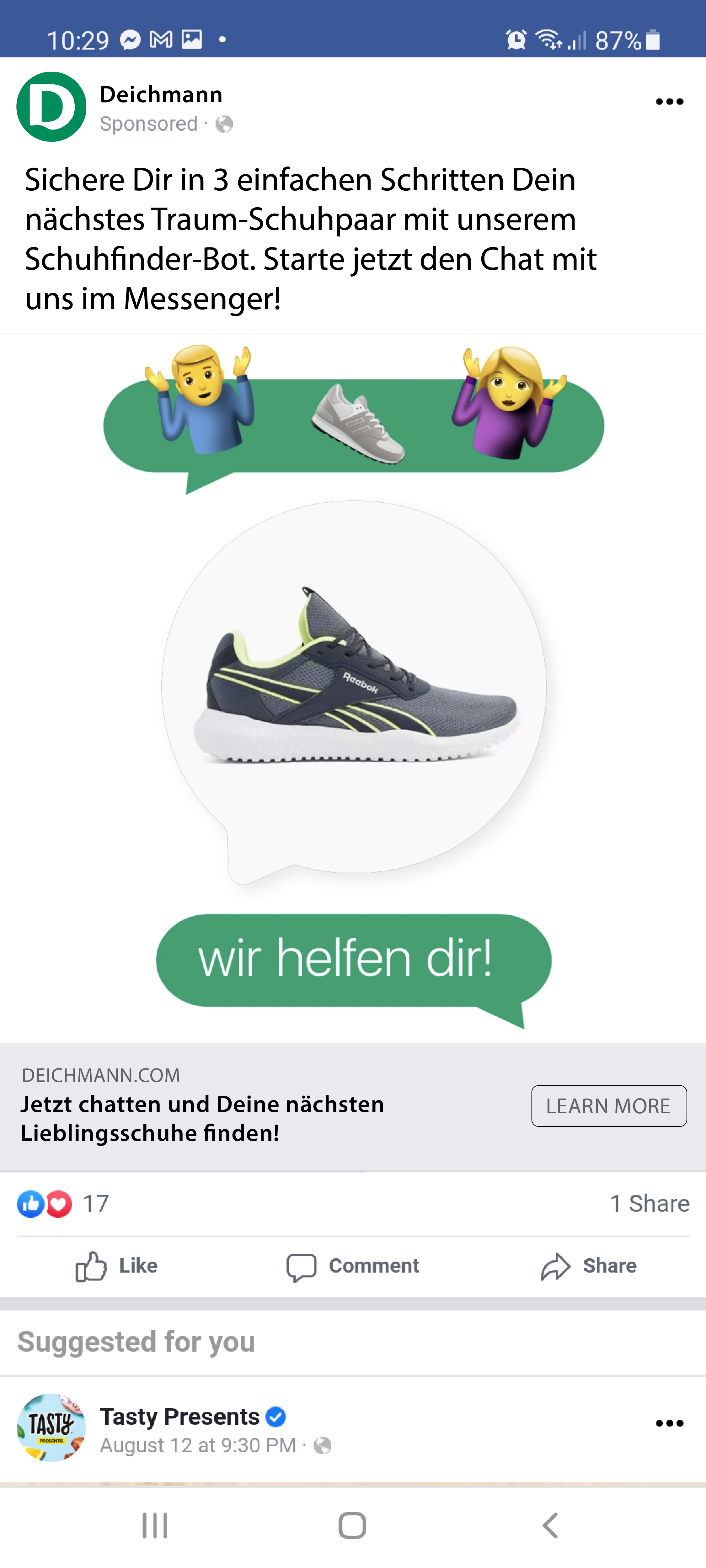 chatbot use cases Deichmann facebook ad