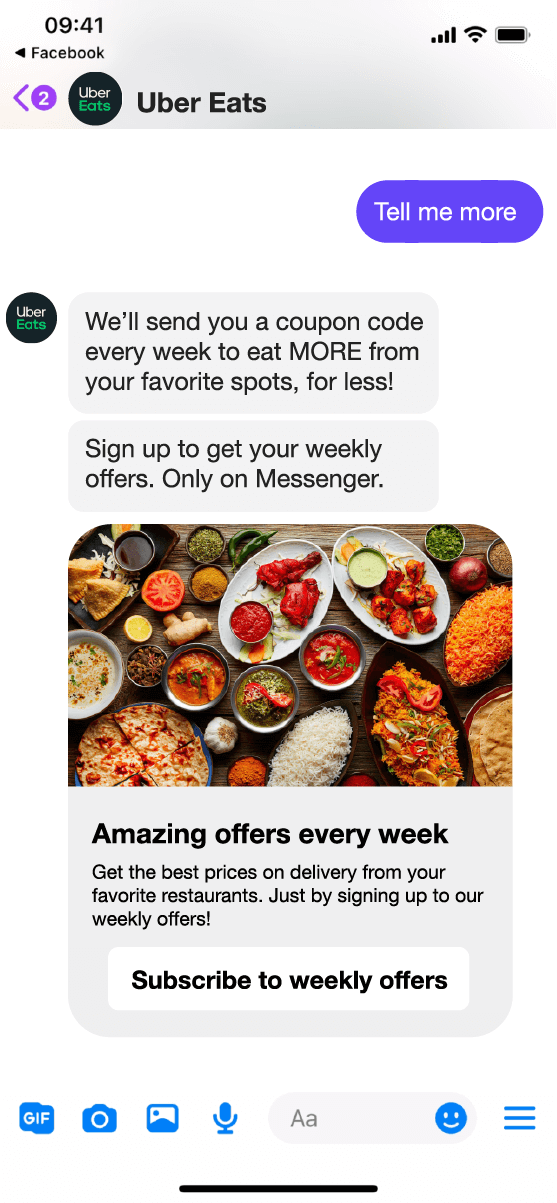 Messenger UberEats Private Loyalty Messages Sent Directly in Chat